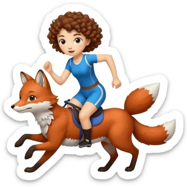 cute woman short tight curly brown hair riding running fox sticker