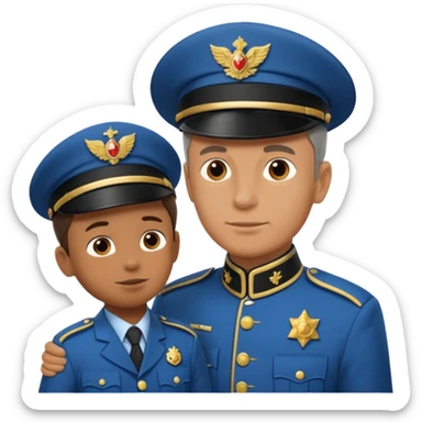 un gendarme adulte qui parle a un enfant qui ne porte pas d'uniforme sticker