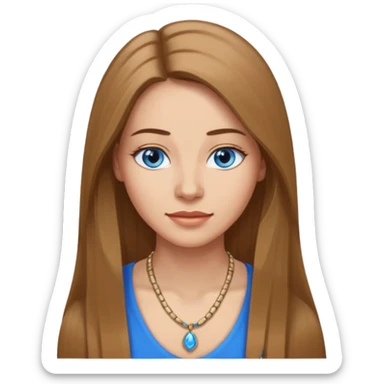 a woman in her 30´s, light skin with medium brown straight hair, long hair. blue eyes. No eyeglasses. sticker