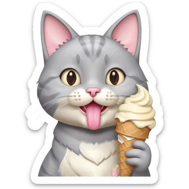 cute gray cat portrait, head and shoulders only, licking an ice cream cone, funny happy expression, 3D cartoon, mobile game icon style, clean background, no text, no watermark
 sticker