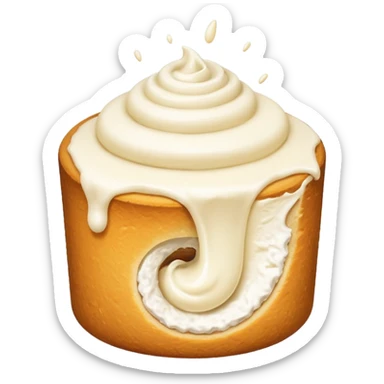 A roll getting cream injected into a hole in it and cream spilling out sticker