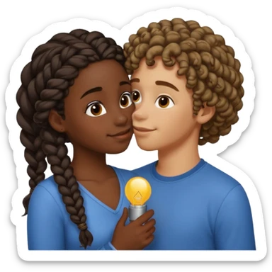 darkskin girl with braids kissing light skin boy with curly hair sticker