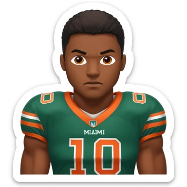 black football player for the university of miami wearing number 10 sticker