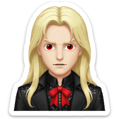 Alucard with long blonde hair, black sequin outfit sticker