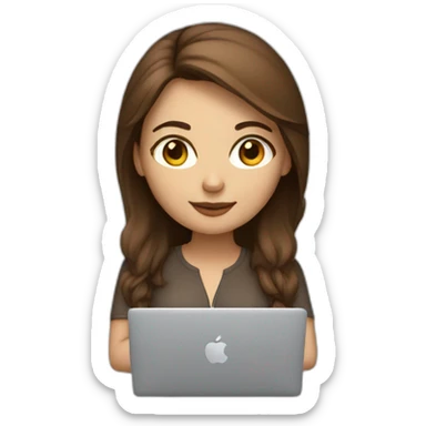 Beautiful programmer girl with brown hair working with MacBook sticker