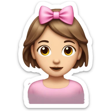 A cute young woman with straight brown hair and many small pink bows and sparkles around her sticker