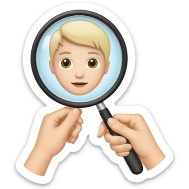 a hand with a magnifying glass, simple sticker