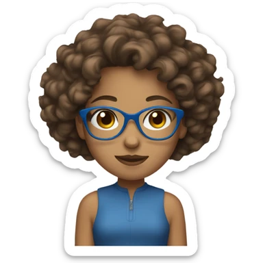 Girl with brown curlyish hair and blue glasses  sticker