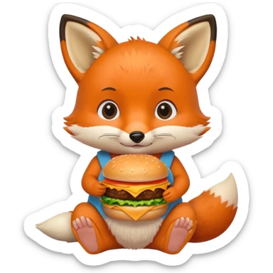 a sitting baby fox with a burger sticker