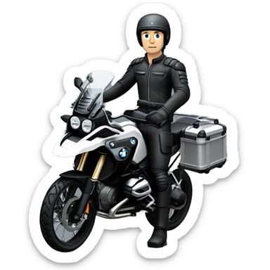 motorcycle bmw gs 1250 black and male rider on bike dark hair blue eyes sticker