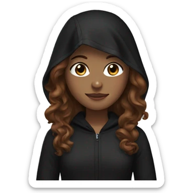 girl with brown wavy hair, black headband and black hood sticker