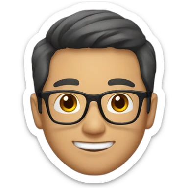 asian man, short hair, black frame glasses, smile  sticker