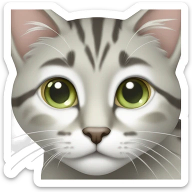 grey, white and beige tabby with pale green eyes  sticker