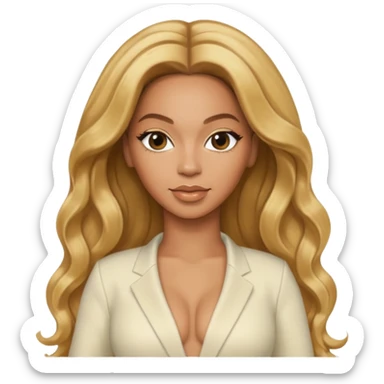 Beyonce with long golden blonde hair, ivory outfit sticker