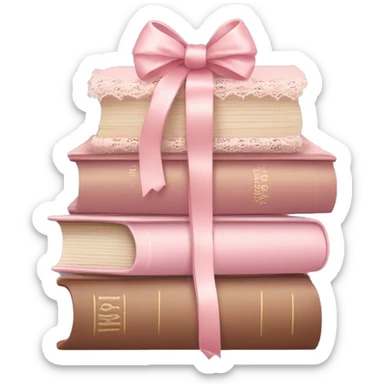 pastel pink and brown stack of books with lace ribbon and bow sticker