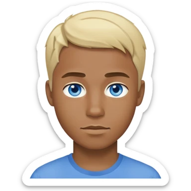 male, darker skinned blue eyes, short blonde hair, blue shirt sticker