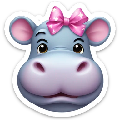 Hippo with little pink bow and sparkling stars make it look cute and inspired by moo deng  sticker