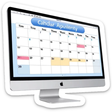 iMac screen showing day view calendar with time slots and booked appointments sticker
