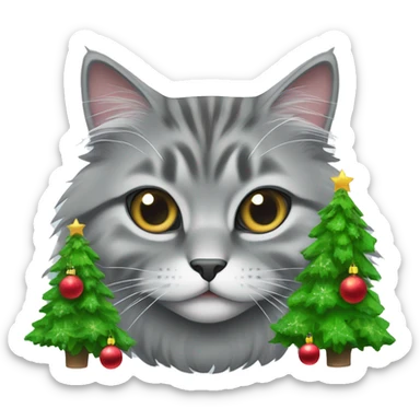 Gray Siberian cat and a Christmas tree  sticker