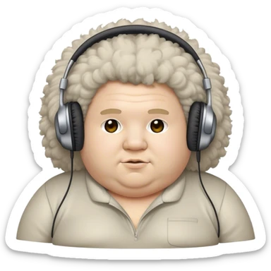 an fat person with fluffy hair and headphones sticker