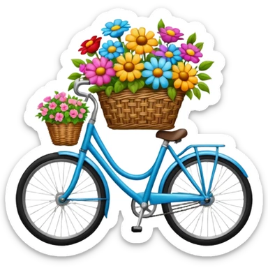 bicycle with flowers in its basket  sticker