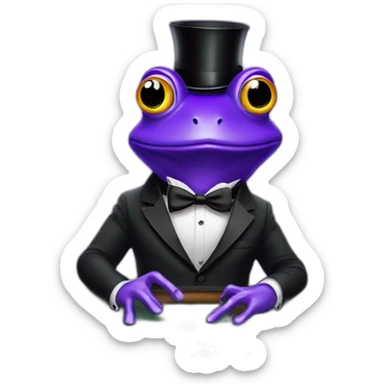 violet frog wearing tuxedo playing poker in casino sticker