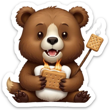 grizzly bear eating smores  sticker