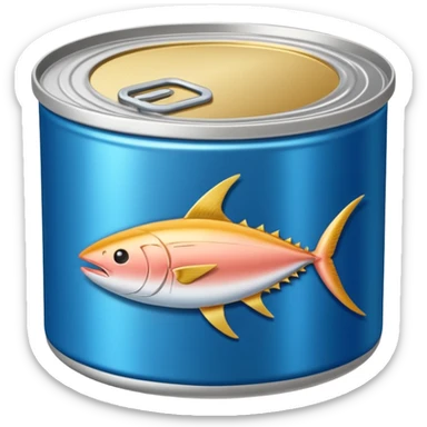 tuna can, round, metallic, closed or opened, tuna inside fibrous and shiny, blank label, 3D clean style, transparent background, optimized for emoji size sticker