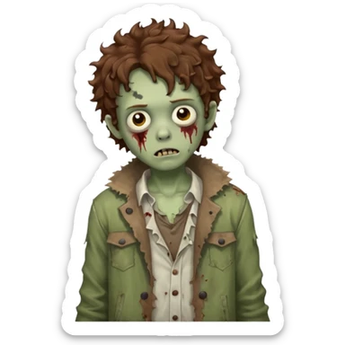 boy zombie with brown curly hair sticker