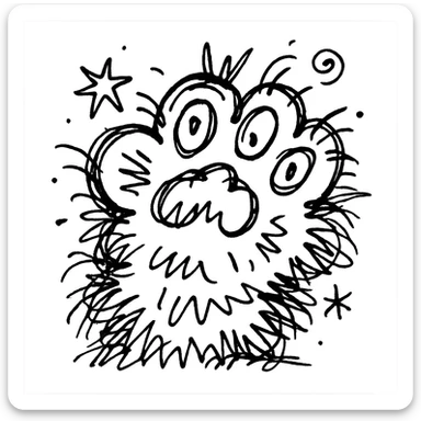 fluffy cat paw, chaotic doodle style, energetic lines, whimsical sticker