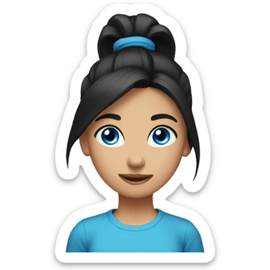girl with black hair in a ponytail t shirt blue eyes sticker