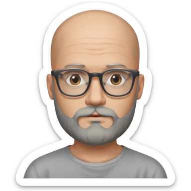 Bald man with salt and pepper beard and rectangle glasses and shoulder tattoos  sticker