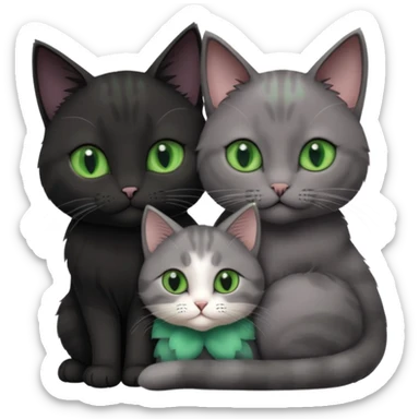 1 regal looking grey cat with pastal green eyes and 1 black with green eyes cat cuddling sticker