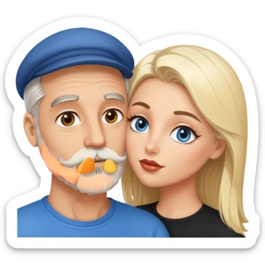 Man with hazel eyes and gray beard smooching sexy  blonde blue-eyed  woman sticker