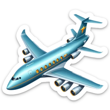 A wide-body aircraft with tall tail fins and glowing cabin windows cruising at high altitude.
 sticker