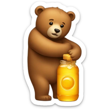 A bear hugs an honey bottle sticker