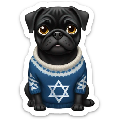 Black pug a Jewish star sweater sticker