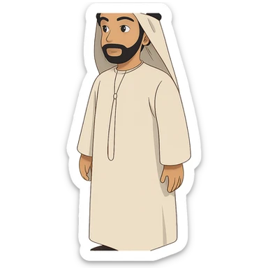 ghibli style Gulf Arab man in kandura and agal sticker