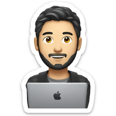 japanese handsome software engineer with macbook with beard sticker
