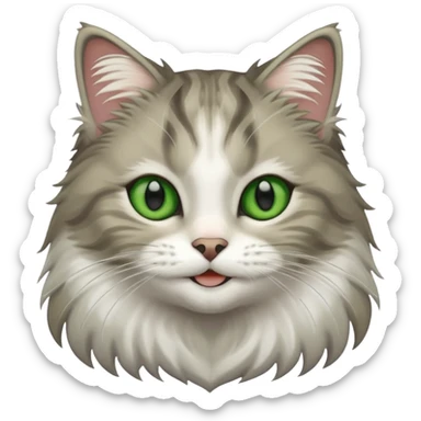 Siberian forest cat grey and white with white around eyes and green eyes smiling sticker