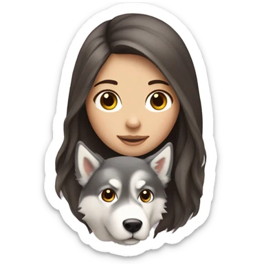 Long haired white brunette girl holding husky sticker