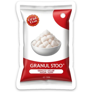 package of white granulated sugar brand brown red sticker
