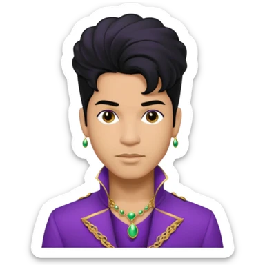 Prince Rogers Nelson with olive skin, black hair, purple outfit sticker