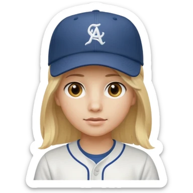 Blonde medium long hair, hazel eyes, white skin, baseball cap sticker