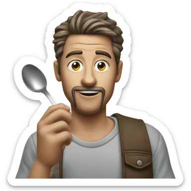 Man eating sugar with a spoon holding a lighter under the spoon sticker