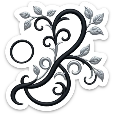 Black and silver filigree vine design, 3D, extremely detailed design sticker
