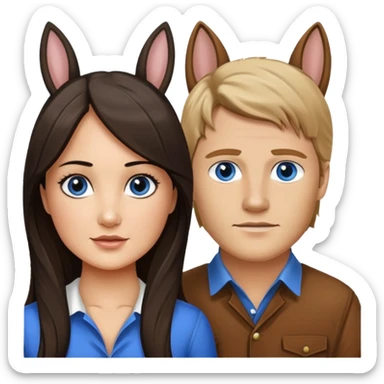 Danica mckellan with brown eyes and trevor donovan with blue eyes without rabbit ears with horse sticker