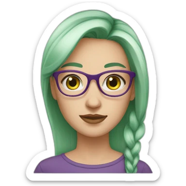 white-girl-purple-hair-green-eyes-square-glasses sticker