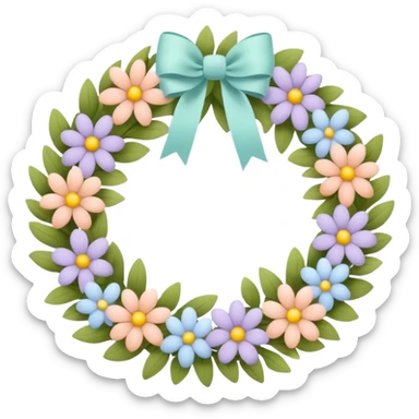 flower wreath with pastel colors, in a shape of an egg sticker