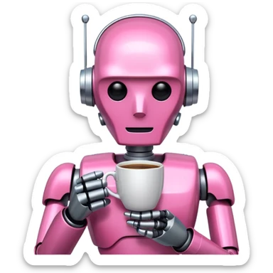 pink robot drink coffe sticker